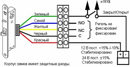 схема подключения замка 