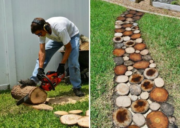 Дорожка из спилов деревьев